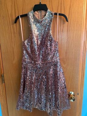 Jodi Kristopher Rose Gold Sequin  Fit & Flare Dress Sz 9